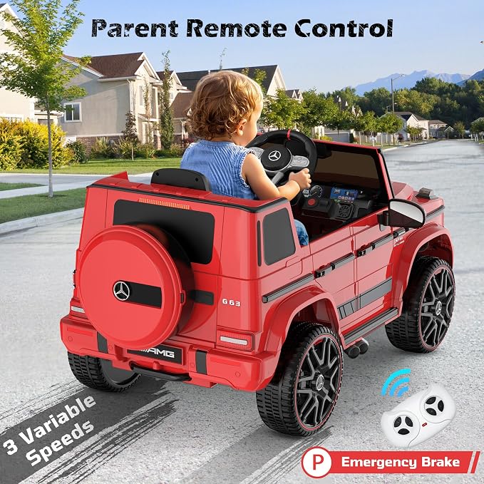 Licensed Mercedes-Benz G63 Car for Kids, 12V 7AH Ride on Car w/Parent Remote Control, LED Headlights, Music Player & Horn, Soft Start, Low Battery Prompt, Kids Electric Car, Red