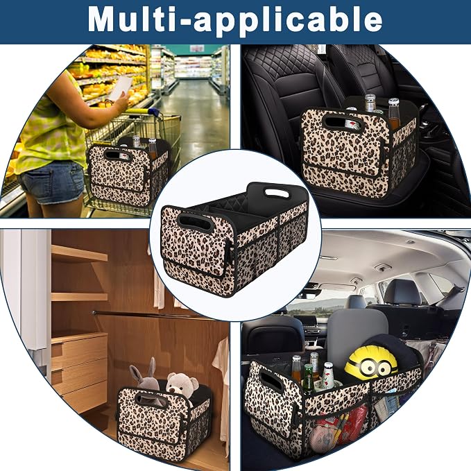 Trunk Organizer and Storage with Reinforced Handles,Car Accessories for Women/Men 50L Waterproof Polyester Trunk Organzier for Car/SUV/Minivan/Truck(Medium,Leopard print)