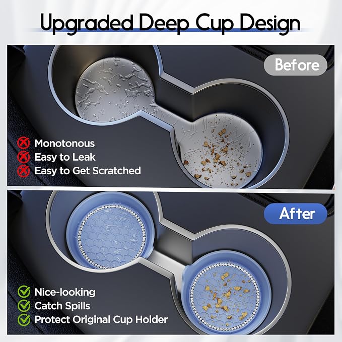Car Cup Coaster Universal Non-Slip Cup Holders Bling Crystal Rhinestone Car Interior Accessories 2 Pack Gray Blue