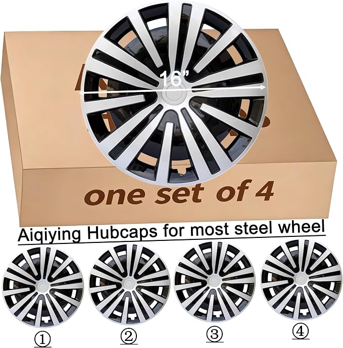 Hubcap Wheel Cover Replacement R16 Hub Caps Universal Wheel Rim Cover ABS Material Exterior Accessories Snap On Car Truck SUV -Set of 4 (16-Inch, Silver-Black)