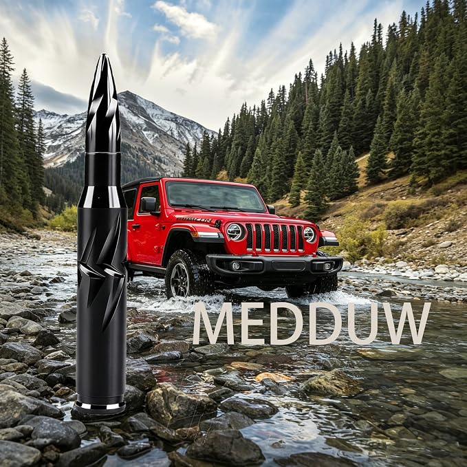 5.5 Inch Bullet Black Spiral Truck Antenna, Rustproof Aluminum Alloy Short AM FM Radio Antenna, Easy Install OEM Replacement Antenna for Ford F Series, Dodge RAM, Chevy Silverado GMC Pickup Trucks