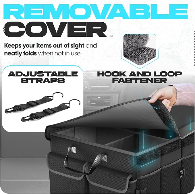 Trunk Organizer with Cooler For SUV Car Trunk, Foldable Storage, Car Accessories for Women Men, Collapsible Bag, 600D Oxford, Non Slip Bottom, Straps, Soft Cover (105L)