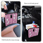 Car Trash Can Organizer Bin with Adjustable Strap for Back Front Seat Console Waterproof Leakproof Collapsible Portable 11 Inch Checkered Pink Kittens Hearts Shells