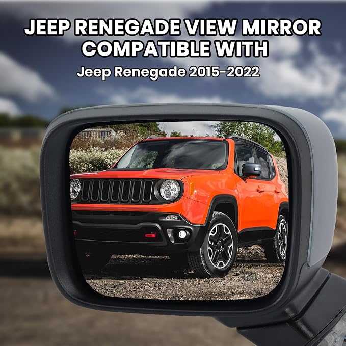 Left Driver Side Mirror Compatible with Jeep Renegade 2015 2016 2017 2018 2019 2020 2021 2022 2023 Door Rear View Mirrors Power Heated with Signal Light Prime Paintable (7 pins)