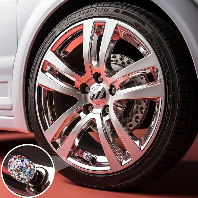 4PCS Bling Crystal Diamond Tire Stem Valve Caps, Dustproof Car Wheel Tire Valve Caps Universal Tire Valve Stem Covers for Cars, SUV, Trucks, Bikes, Motorcycles, Bicycles (White Colorful)