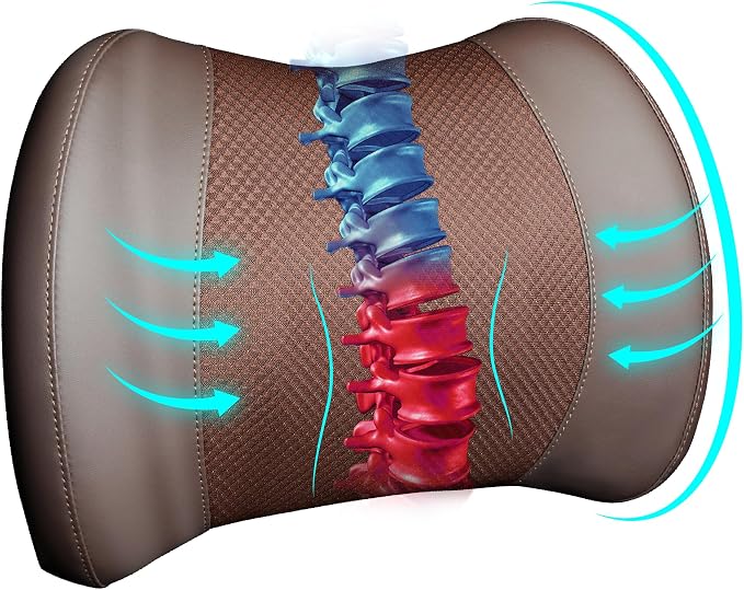 Lumbar Support Pillow for Car, Car Seat Back Support for Driving | Memory Foam Car Lumbar Support for Driving Seat, Car Back Cushion, Adjustable Straps, Lower Back Pillow, Office Chairs, Brown