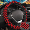 Black and Red Checkered Steering Wheel Cover with 2 Pcs Car Coasters Neoprene Steering Wheel Cover for Women Men Anti-Slip Breathable Car Accessories Universal 15 Inch Fit Auto Cars Trucks