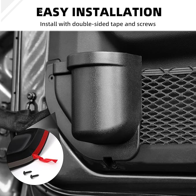 for JL Front Door Side Insert Storage Box Fit for 2018-2026 Jeep Wrangler JL JLU 2/4-Door, Door Organizer Pockets Cup Holders Interior Storage Expansion Accessories