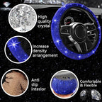 27 PCs Blue Bling Car Accessories Set for Women, Steering Wheel Covers Universal Fit 15 Inch, Bling License Plate Frame, Bling Phone Holder, Bling Car Coasters (Blue Diamond)