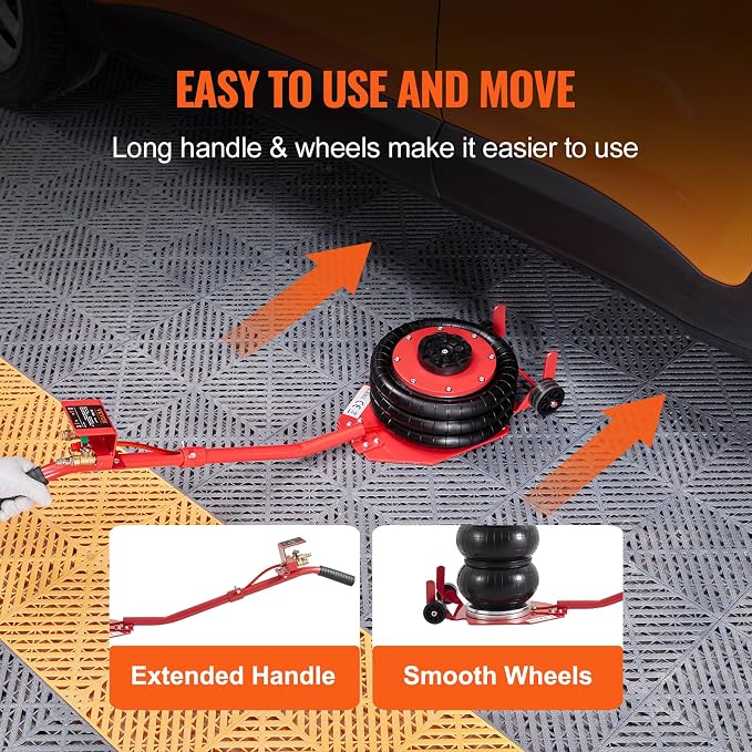 Air Jack, 3 Ton/6600 lbs Triple Bag Air Jack, Airbag Jack with Six Steel Pipes, Lift up to 17.7 inch/450 mm, 3-5 s Fast Lifting Pneumatic Jack, with Long Handles for Cars, Repair, (Red)