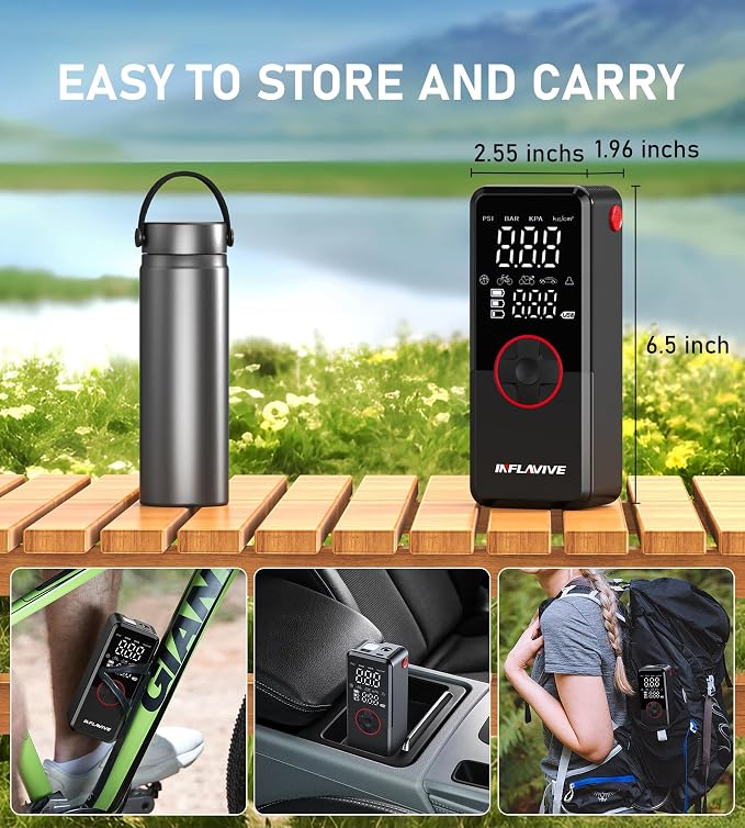 Tire Inflator Portable Air Compressor, 3X Fast Inflate Cordless Air Pump for Car Tires with LED Light, 150PSI Portable Electric Pump with Digital Pressure Gauge, for Bike Motorcycle Car Ball