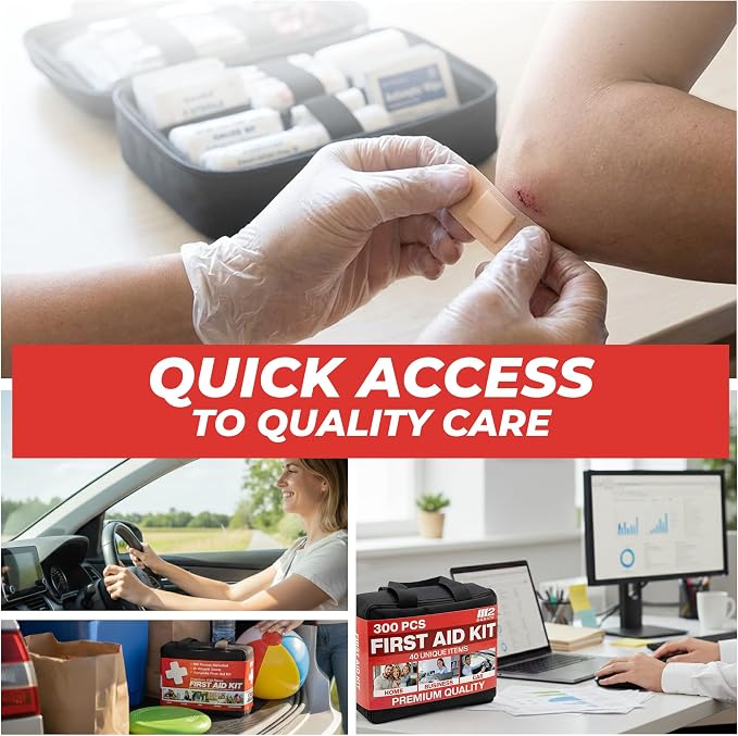 300 Piece Premium First Aid Kit w/Durable Bag for Home, Business | Office, Workplace, Car, Garage, Kitchen, Family, Classroom, Jobsite, Warehouse, School, Vehicle And Emergency Preparedness