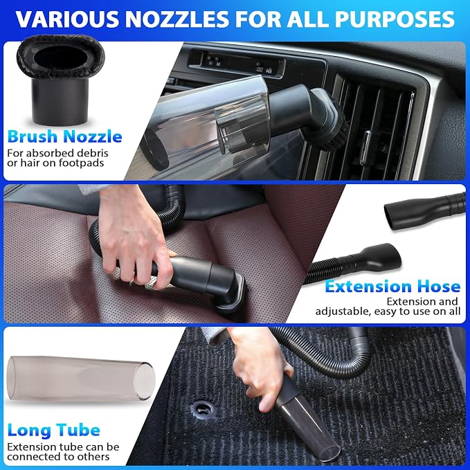 Car Cleaning Kit, Car Detailing Kit Interior Cleaner with High Power Handheld Vacuum, 10Pcs Detailing Brush and Storage Bag, Gray Auto Interior Cleaning Kit for Men