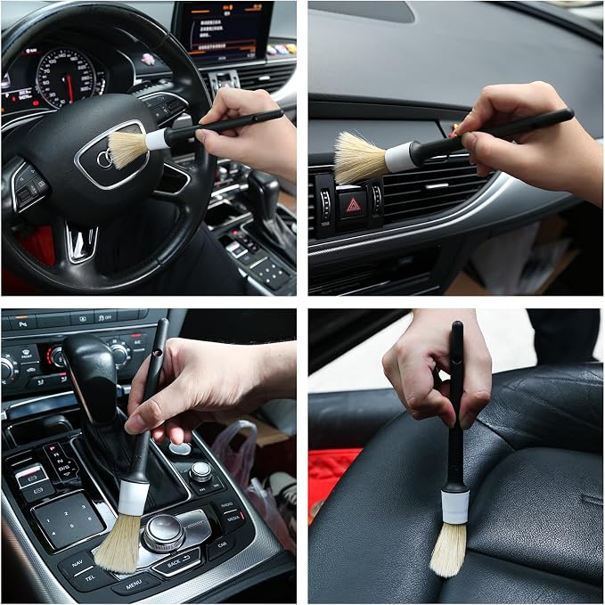 HMPLL 10pcs Car Detailing Kit, Premium Detailing Brush Set Includes 5 Soft Car Detailing Brushes, 3 Wire Brush, 2 Air Vent Brush for Cleaning Car Interior and Exterior Detailing, White