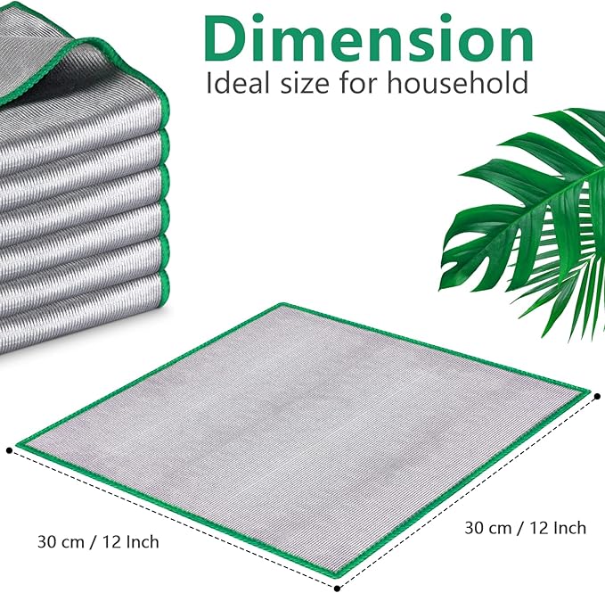 Airlab Glass Polishing Cloth Streak Free Miracle Cleaning Cloth Lint Free Microfiber Cleaning Rags for Glasses Kitchen Dish Mirrors Easy Clean, Pack of 6, 12" x 12", Sliver-Green
