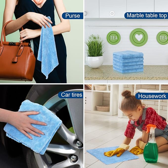 16 Pcs 15 Pcs Car Microfiber Towels Buffing Drying Wash Cleaning Cloths Plush Large Towels Thick Care Polishing Detailing Waxing Scratch Proof Towel, 15.75 x 15.75 Inch (Light Blue)