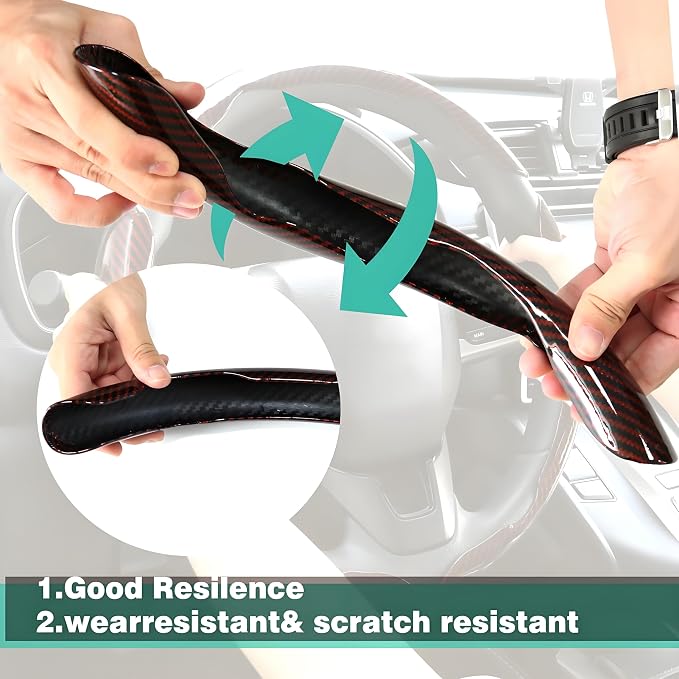 3PCS Carbon Fiber Steering Wheel Cover-Segmented Clip-On Design Anti-Slip & Scratch Resistant Universal Fit 14.5"-16" for Cars/Truck/SUV Great Gift for Men & Women
