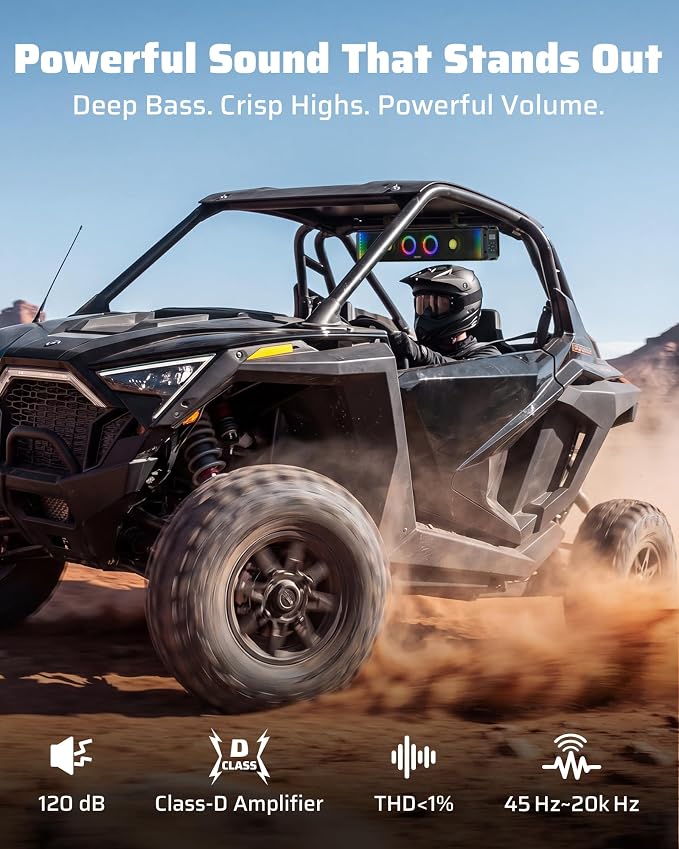 26 Inch UTV Sound Bar, IP66 Waterproof Bluetooth Golf Cart Sound Bar, ATV SoundBar with RGB Lighting, Amplified Powersports SXS SoundBar, UTV Speakers Compatible with Polaris RZR Can-Am