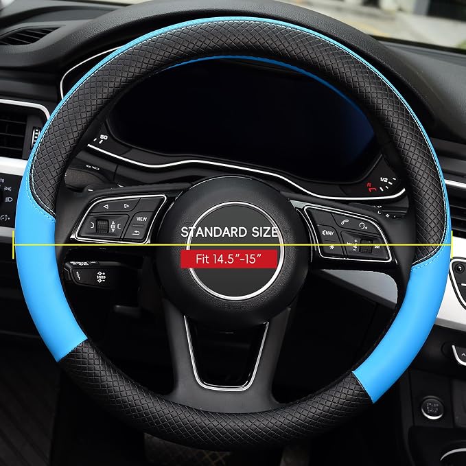 Steering Wheel Cover, Universal Fit 15 Inch Microfiber Leather Car Wheel Protector, Anti-Slip, Blue