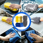 6-Pack Car Cleaning Kit: 2 Scratch-Free Microfiber Wash Mitt, 2 Car Wash Sponge & 2 Microfiber Towels for Cars – Complete Car Wash Set for a Streak-Free Shine