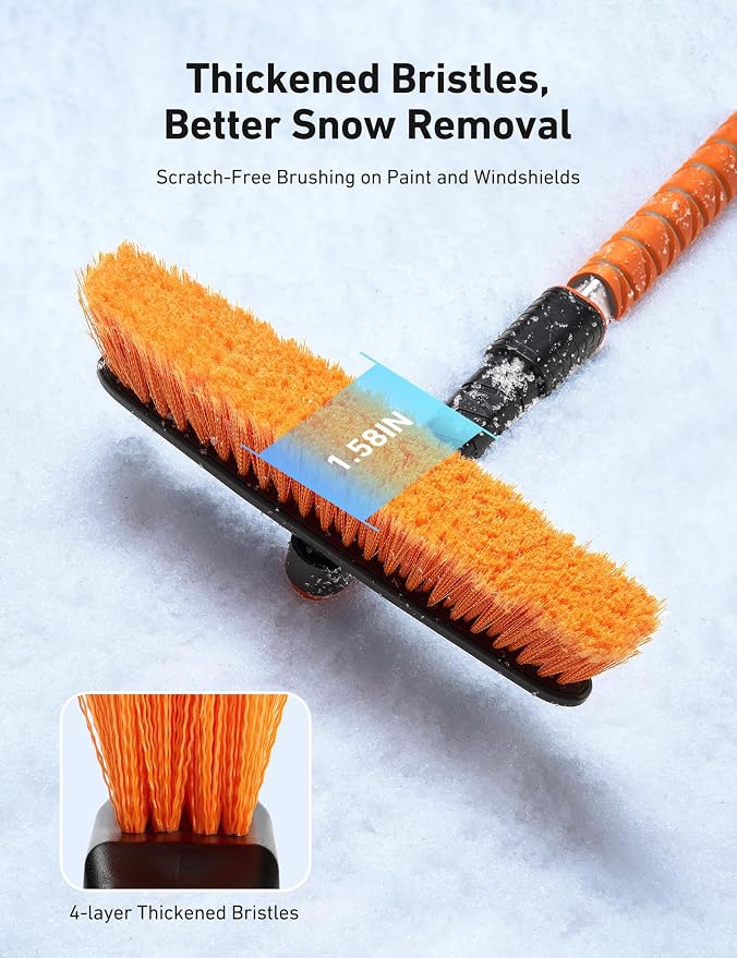 39.37" Ice Scrapers for Car Windshield and Snow Brush with Foam Grip and 360° Pivoting Brush Head for Christmas Car Auto Truck SUV(Orange)