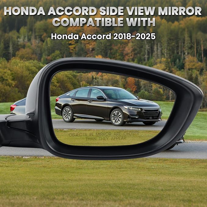 Right Passenger Side Mirror Compatible with Honda Accord LX Sport 1.5T 2018-2025 Power Glass | Non-Heated | Paint to Match Repalces HO1321328 76208-TVA-A02 (3Pins-Black)