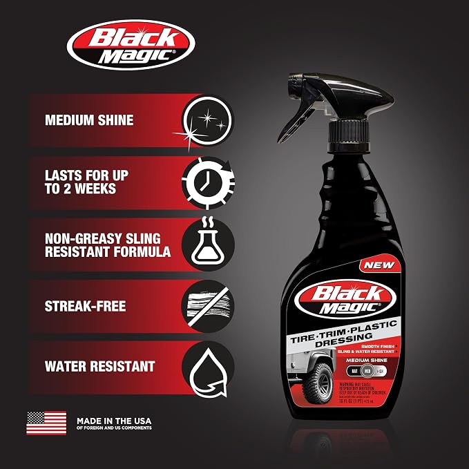 120230 Tire Trim Plastic Dressing, Medium Shine, Streak-Free, Water Resistant & Non-Greasy Formula for Tires, Trim & Plastic, Lasts Up to 2 Weeks - 16 Fl Oz