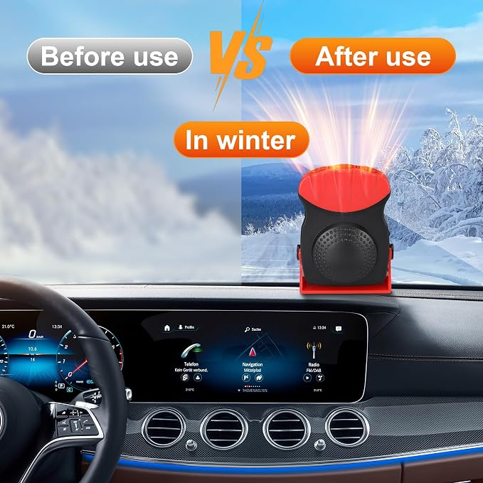 Portable Car Heater - Car Defroster for Vehicle, 150W Automotive Heater Fan with 180° Swivel Bracket, 3 Outlets for Wide Heat Distribution, for All 12V Vehicles (Red)