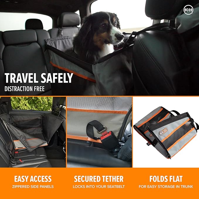 K&H Buckle N Go Dog Car Seat, Waterproof Fabric, Breathable Mesh Sides, Adjustable Seatbelt Leash, Pet Car Seat for Medium to Large Pets- 21 X 19 X 19in
