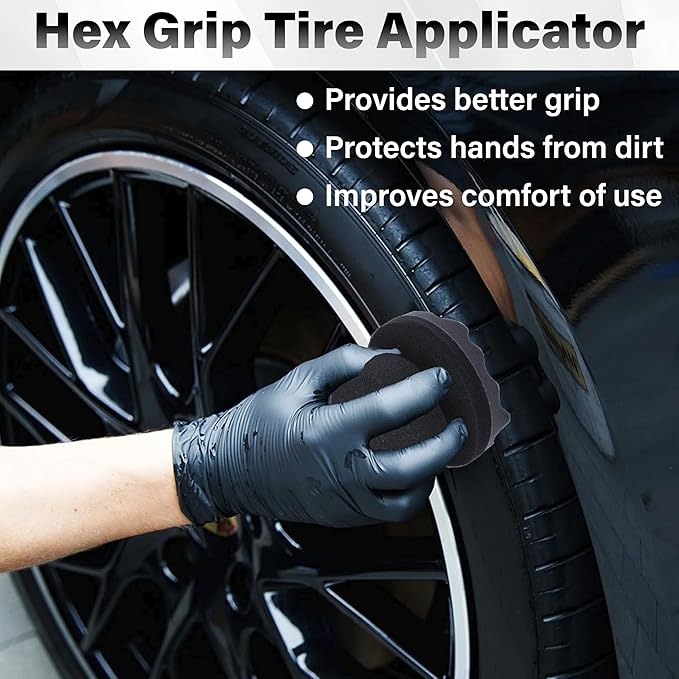 2 PCS Tire Shine Applicator Pad, Hex Grip Tire Dressing Applicator, Reusable Tire Foam Sponge, Tire Shine Brush, Car Detailing Sponge for Rubber Tires, Vinyl & Plastic Trim