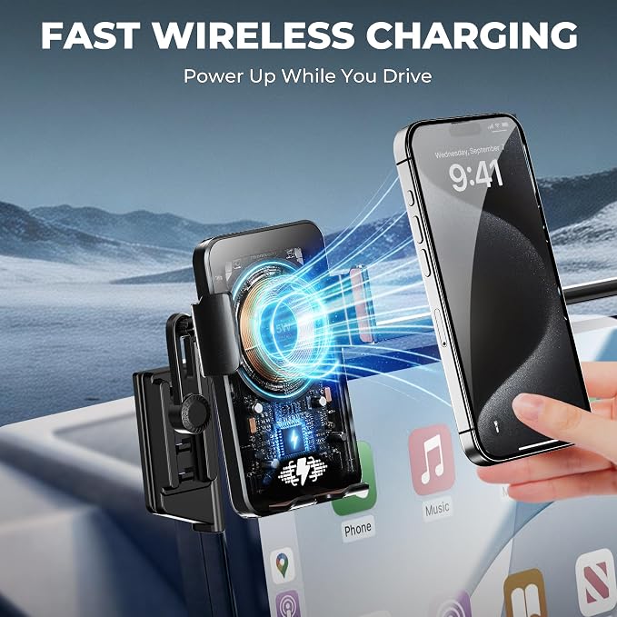 Car Phone Mount for 2026 Toyota RAV4, 10.5" Screen Only | Smart Auto-Clamping, 15W Wireless Fast Charging, Premium Aluminum Holder, Without Blocking Airflow