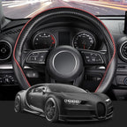Car Steering Wheel Cover Universal Standard Size 14 1/2"-15" Leather with Carbon Fiber Pattern Black and Red