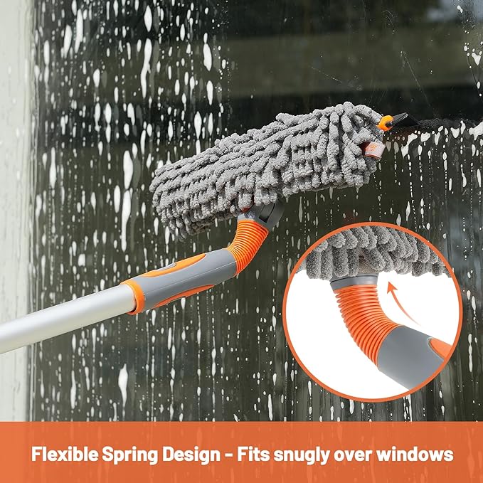 2-in-1 Window Cleaner Tool, 64'' Window Squeegee for Home, Window Cleaning Squeegee Kit with Telescopic Pole, Window Washing Kit with Rotatable Bendable Head(Threaded + Telescopic) - EAW01