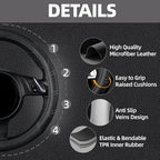 10 Pcs Car Floor Mats Full Set & Sport Leather Steering Wheel Cover 14.5-15 inch, Center Console Cover, Seat Belt Cushion, Cup Holder Coaster, Universal Automobile Interior Sets (Black)