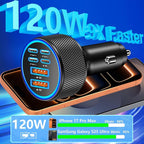 USB C Car Charger, 6-Port 120W USB-C&USB-A Car Power Adapter Dual 45W PD/QC Multiport Type C Fast Charging Car Accessories for iPhone 17 17 Pro Max 16 15 14 13 12 11/Galaxy S26 S25/Pixel/iPad