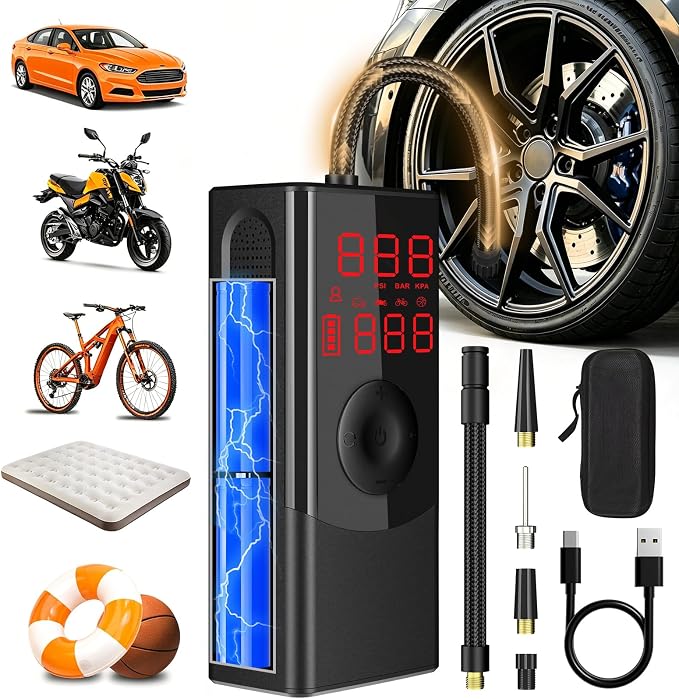 Tire Inflator Portable Air Compressor, Brighter LED Light & Auto-Shut Off, Dual Power 9000mAh Faster Tire Inflator, 150PSI Cordless Air Pump,for Car Tires, Motorcycle, Bicycle, Ball
