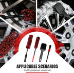 4PCS Long Handle Wheel Brush Kit,Bendable and Durable Wheel Rim Cleaner Brush Set Red