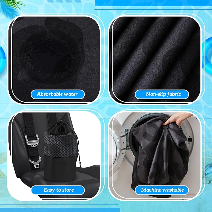 Car Seat Towel Covers with Storage Bag, 63 x 32 Inch Universal Non Slip Waterproof Sweat Protector for Car Truck, Gym Swimming Running, Machine Washable(2 Pack,Black Leopard)