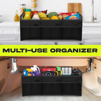 Car Trunk Organizer, Collapsible Two Compartment Organizer, Foldable SUV & Truck Storage for Car Accessories for Women Men, Non Slip Bottom, Sturdy Side Walls, Strong Handles, 75L