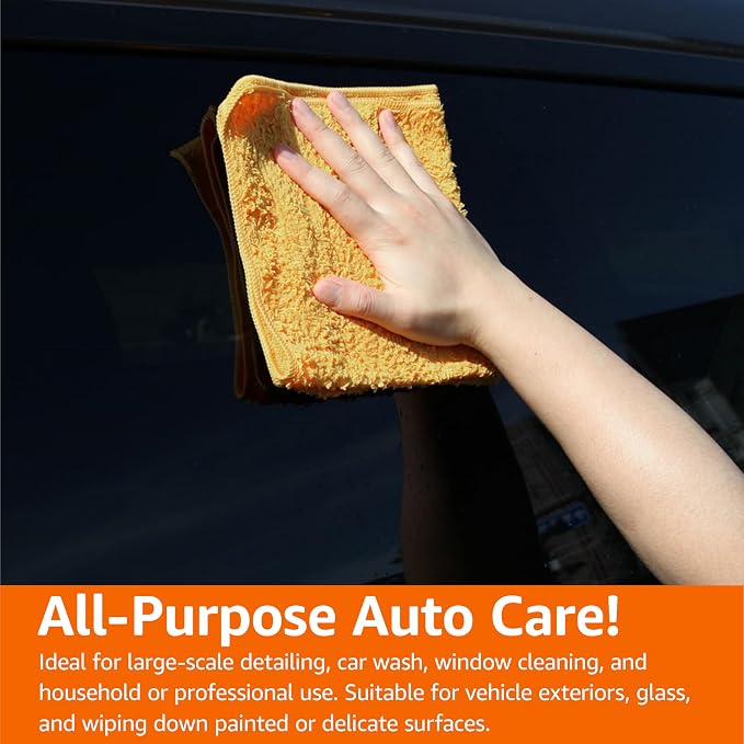 Microfiber Car Drying Towels, Highly Absorbent, Lint Free, Scratch Free, Ultra-Soft, Car Detailing, Buffing and Polishing, 16" x 16", Yellow, 12-Pack