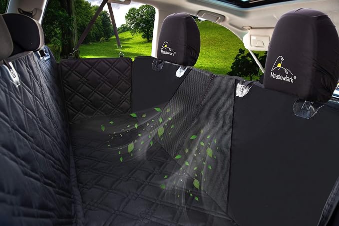 Dog Car Seat Cover with Mesh Window, Heavy-Duty Pet Seat Cover for Back Seat, Extra Padded Non-Slip Dog Hammock, Water-Resistant Back Seat Protector for Cars Trucks and SUVs (54" W x 58" L)