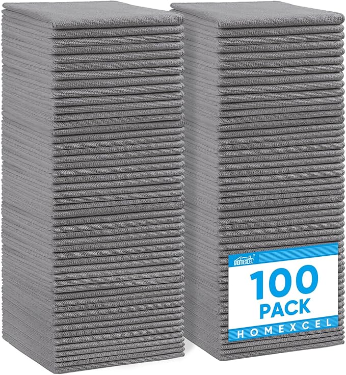 Grey Microfiber Cleaning Cloth 100 Pack, Microfiber Towel for Cars, Lint Free, Scratch-Free, Highly Absorbent, and Cleaning Rags for House, Window and Glass, Cars, TV Screen 11.5 X11.5 inch