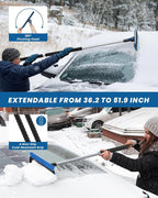 2025 Extra Long 55.7" Ice Scrapers for Car Windshield Multi-Functional Detachable Car Ice Scraper with Foam Grip and 270° Pivoting Brush Head Snow Brush for SUV Truck Auto (Blue)