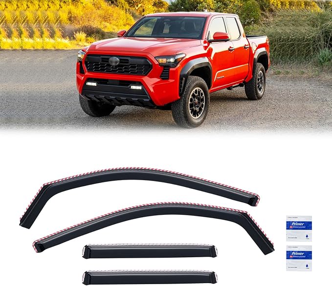 in-Channel Rain Guards for Toyota Tacoma 2024-2026 Double/Crew cab, Window Visor Shields Vent Deflector Shade Wind Dark Smoke 2025 24 25 26, Tape-On Inside-Mount, 4PCS
