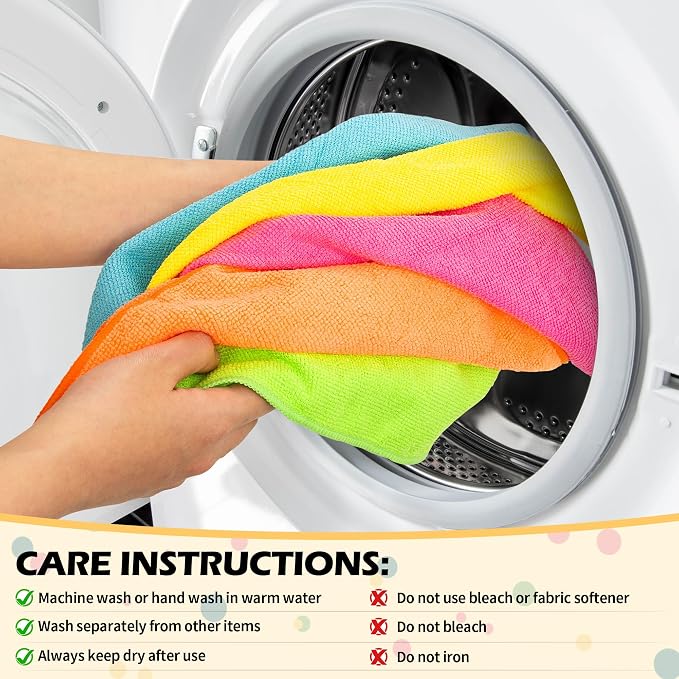 Microfiber Cleaning Cloth, 50 Pack Cleaning Rags, Cleaning Towels for Housekeeping, Kitchen, Car, Lint-Free, Reusable Shop Towels with 5 Colors (Green/Blue/Yellow/Orange/Pink), 12"X12"
