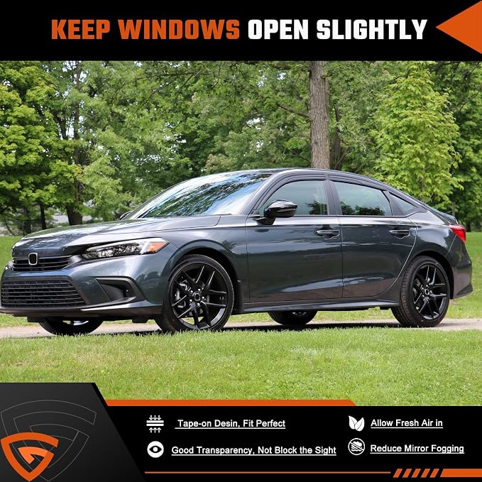 Rain Guards Compatible with Honda Civic Sedan 2022 2023 2024 2025 2026, Tape-on Durable Side Window Wind Deflectors, 2022-2026 Civic Rain Guard Black 6 PCS