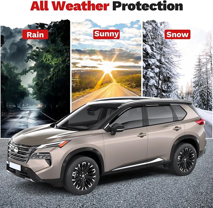Window Visors Rain Guards for 2021-2025 2026 Nissan Rogue Accessories, Outside-Mount Tape-On Side Window Wind Deflectors Vent Visors Shades Rainproof 4PCS