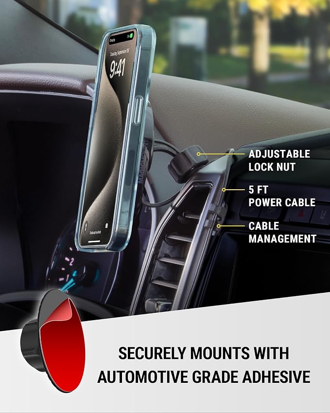 MPQ6DV-SP Magnetic Phone Holder for Car Dashboard/Vent, 15W Wireless Fast Car Charger Phone Stand, Hands Free Cell Phone Mount Compatible with iPhone 17/16/15/14/13/12 Series & MagSafe Case