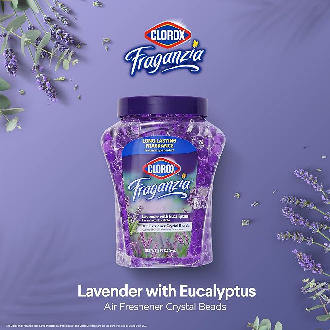 Fraganzia Crystal Beads Air Freshener, Long Lasting Room Deodorizer and Odor Eliminator Gel Beads to Freshen Home, Car, or Office, Lavender with Eucalyptus Scent, 12 Fl Oz