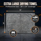 Car Drying Towel Extra Large 36" x 24" 1400 GSM Twisted Loop Microfibre - Charcoal Drying Towel Car Detailing, Double-Sided Edgeless Design, Super Absorbent, Durable Machine Washable and Lint-Free